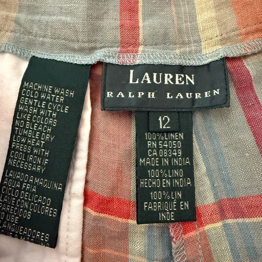 Ralph Lauren Plaid Cotton Shorts in Blue, Orange, Tan Women’s Size 12